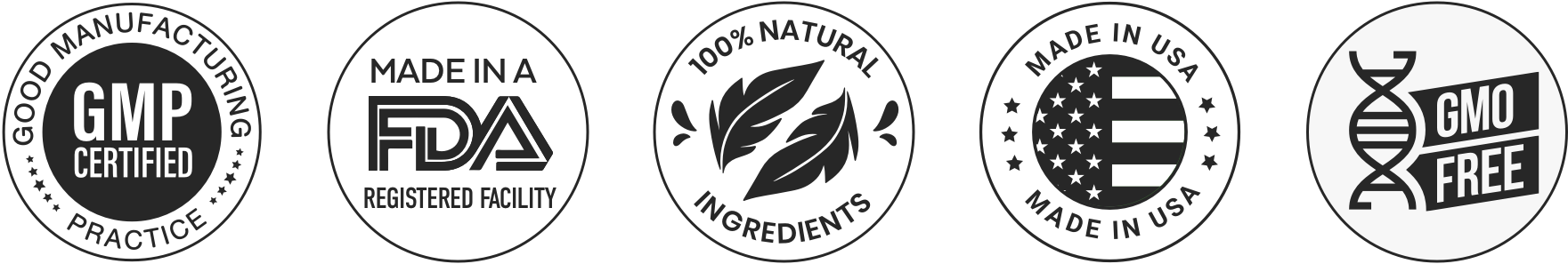 GMP Certified, FDA Registered, Natural Ingredients, GMO Free